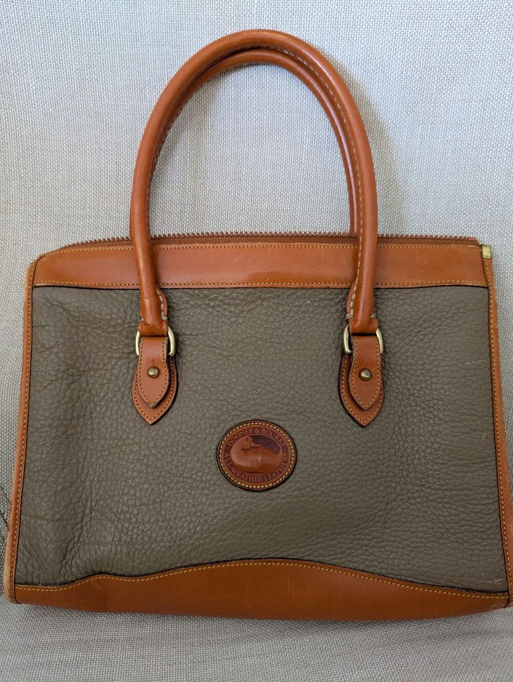 Vintage Dooney & Bourke All-Weather Leather Satchel Tan & Brown Bag